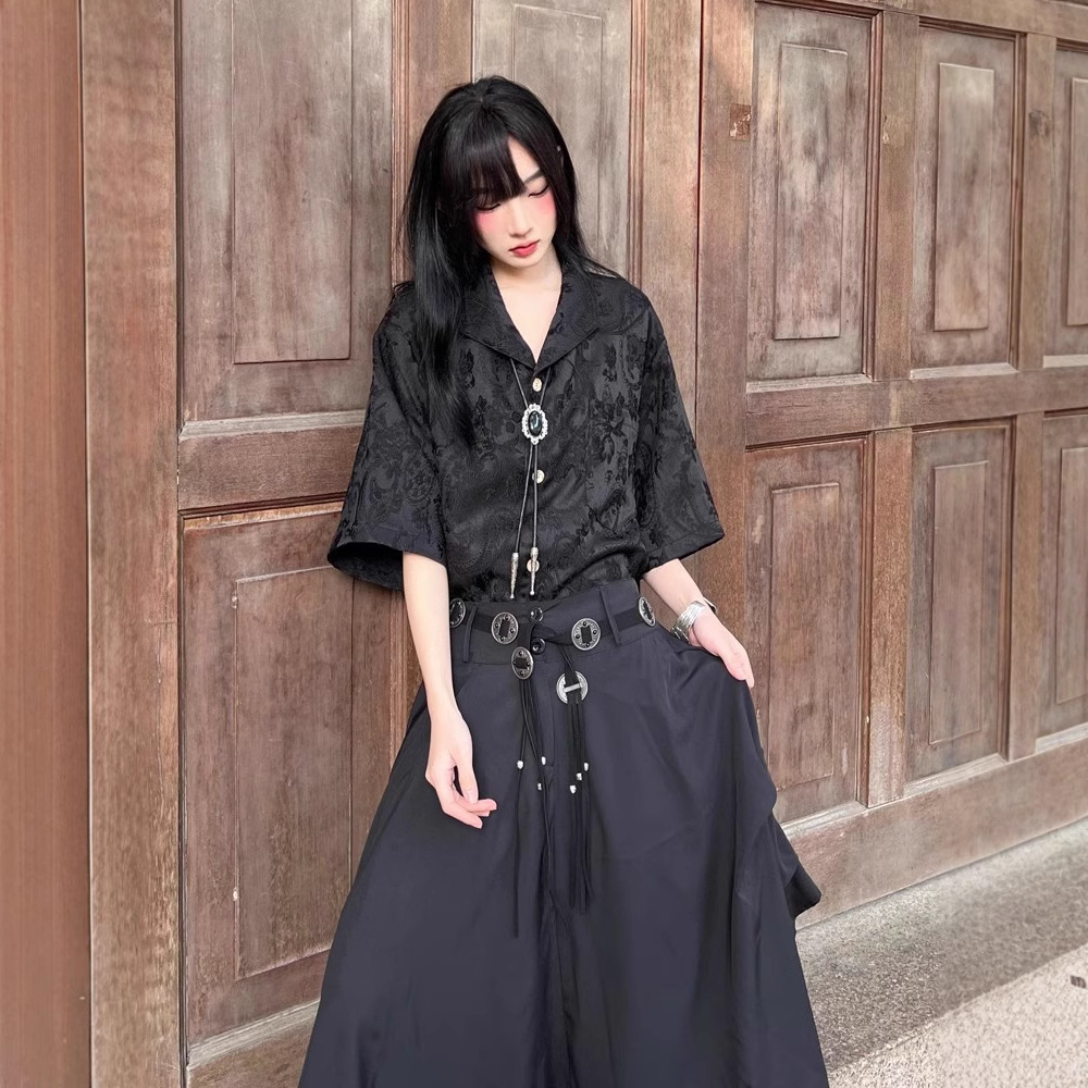 Summer minority new Chinese style jacquard embroidery stand collar short sleeve women's shirt national style Zen casual shirt design sense