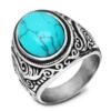 Fashionable metal agate turquoise trend ring with stone, European style, punk style, with gem, wholesale