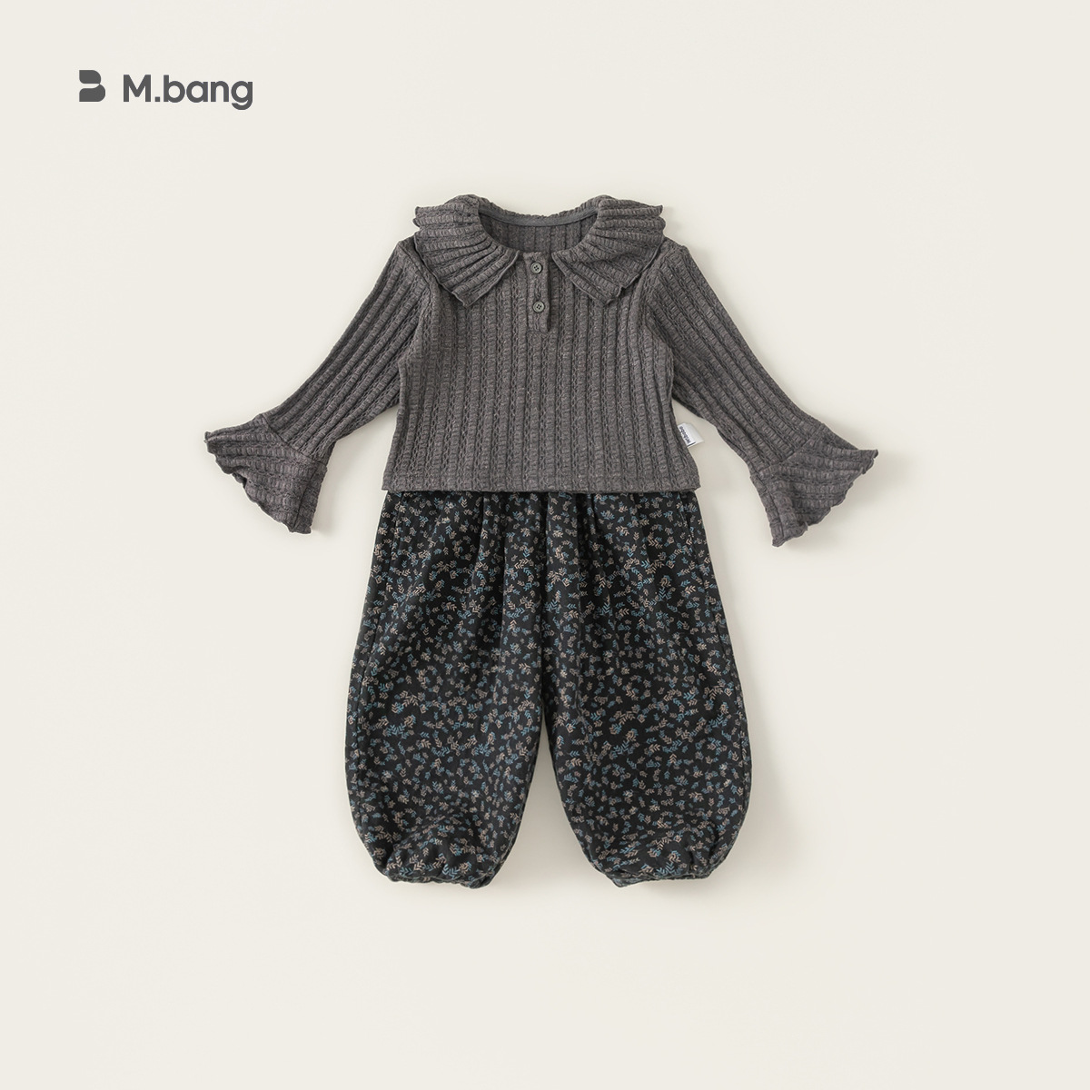 Yoobao ropa infantil de otoño niñas camiseta de punto 2026 nuevo bebé suéter de solapa pantalones de flor de dos piezas