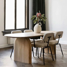 北欧实木餐桌家用椭圆形创意吃饭桌子日系复古原木多人客厅餐桌椅