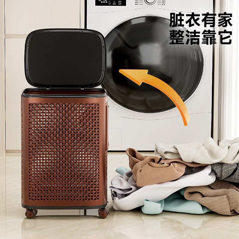 籐の汚れた衣類バスケット家庭用収納バスケット蓋付き高品質のバスルームの汚れた衣類バスケット大容量の車輪付き衣類収納バスケット|undefined