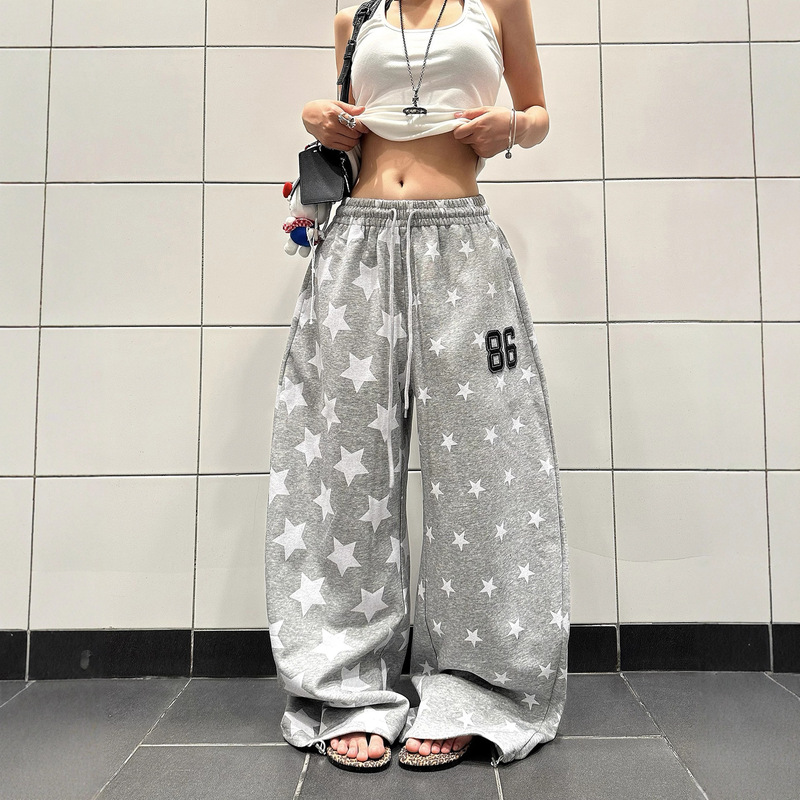 All-Over Star Print Sweatpants Autumn and Winter Loose Casual Wide-Leg Pants with a Unique Design Jazz Dance Floor-Length Pants