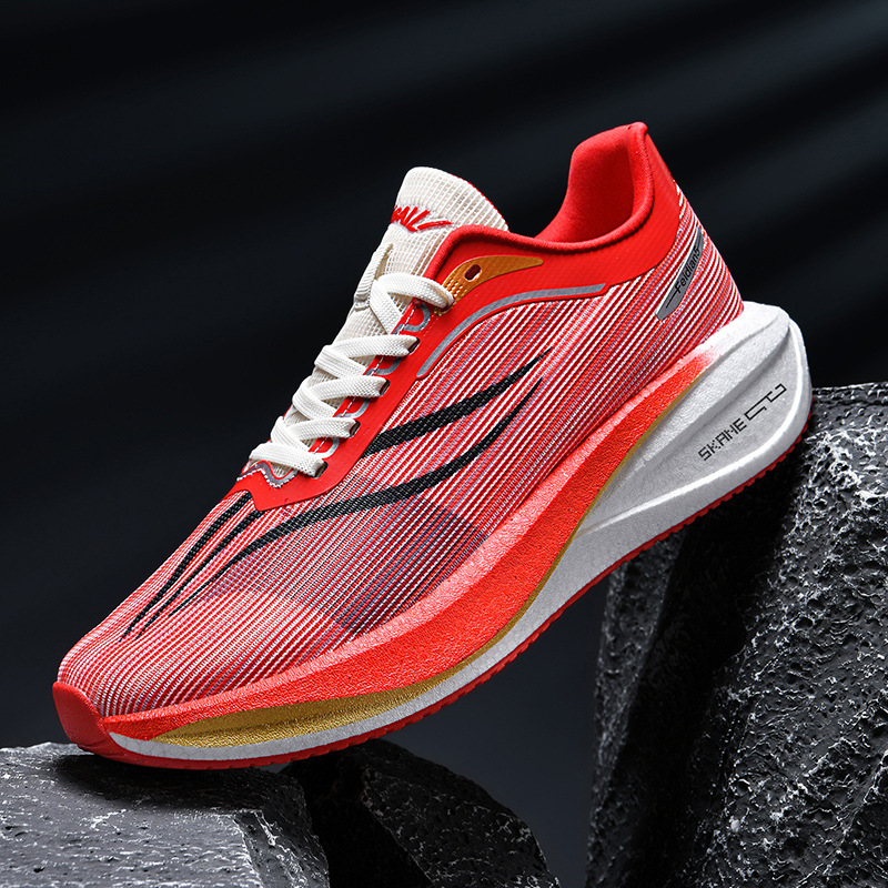 Guochao juvenil placa de carbono de palma completa zapatos de carreras para hombres 2025 nuevos zapatos de malla transpirables de explosión real