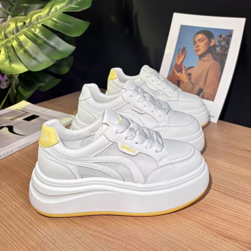 Zapatos blancos de suela gruesa de malla transpirable de comercio exterior para mujer, nuevo estilo de verano, zapatos deportivos ligeros y de ocio de todo fósforo