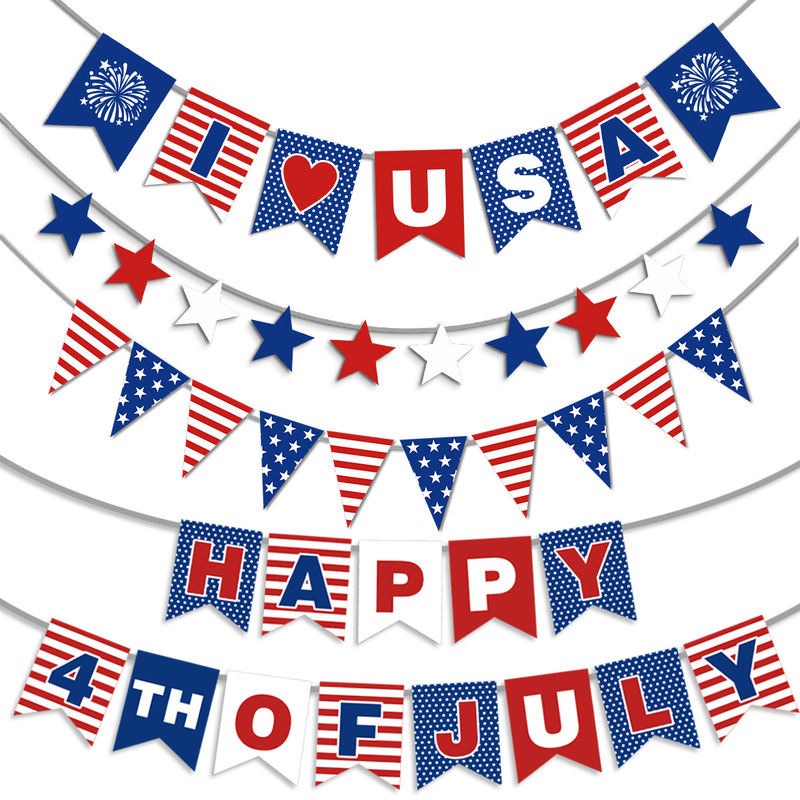 American Independence Day decoration five-pointed star love heart USA pull flag HAPPY 4th OF JULY letter banner wholesale