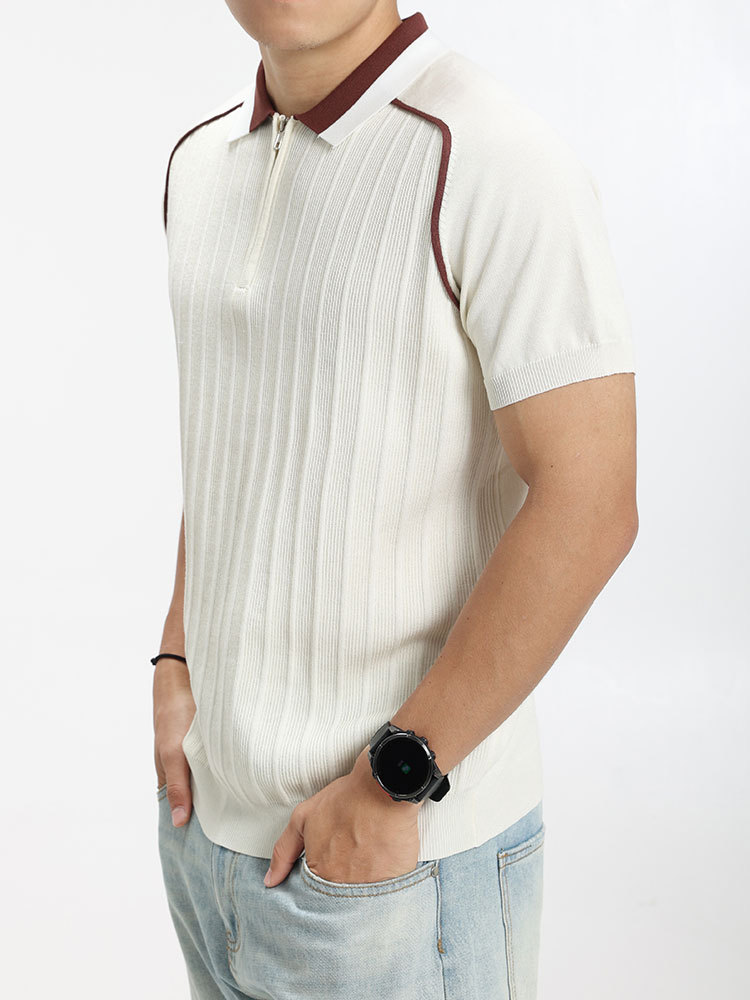 Hombres de alto nivel con la solapa de hielo camiseta de polo de punto hombre de negocios casual verano a rayas verticales camiseta de manga corta hombre