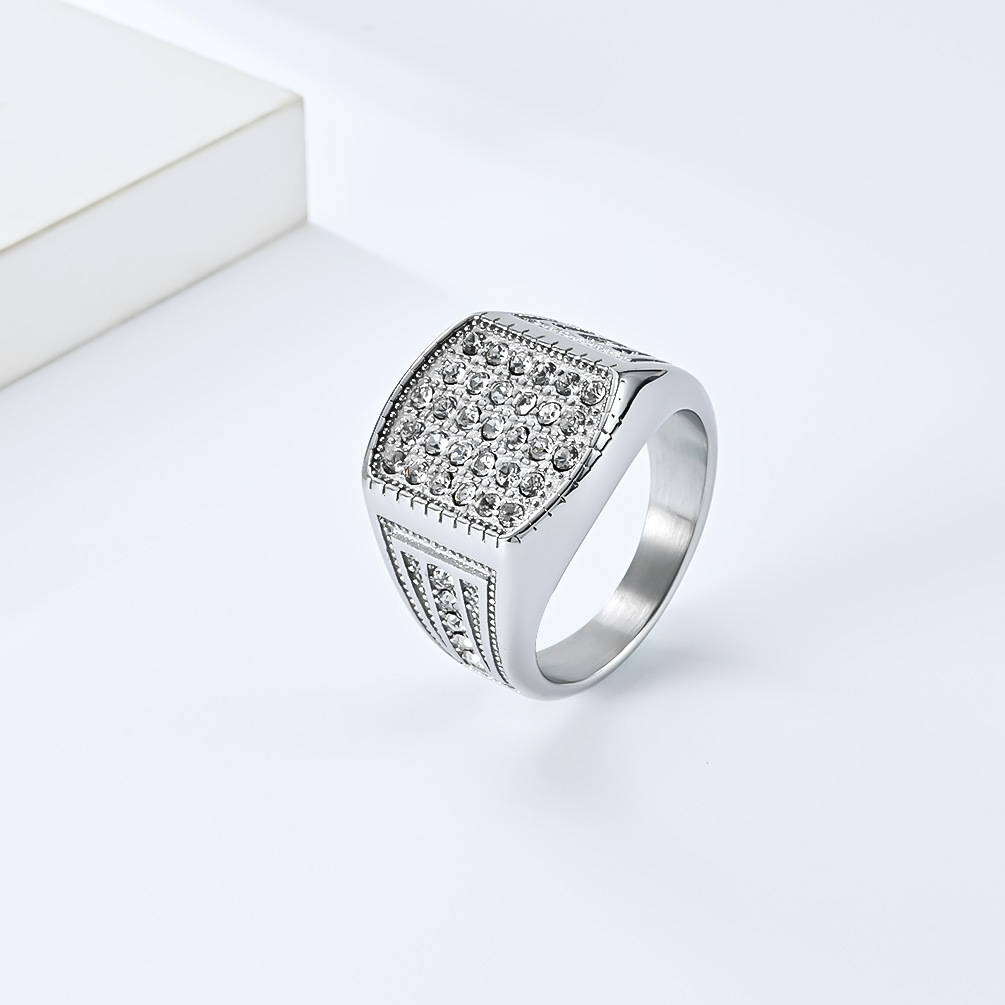 12g Weight 18K Gold Plated Plating Material Artificial Gemstones Inlay Material Rings Classification 1 Piece Quantity Hip-hop Geometric Titanium Steel 18k Gold Plated Artificial Gemstones Rings In Bulk
