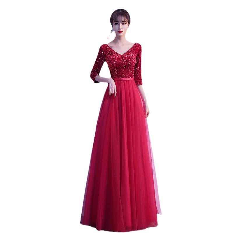 Traje de coro adulto 2024 nuevo vestido de malla adelgazante largo escenario anfitrión coro vestido
