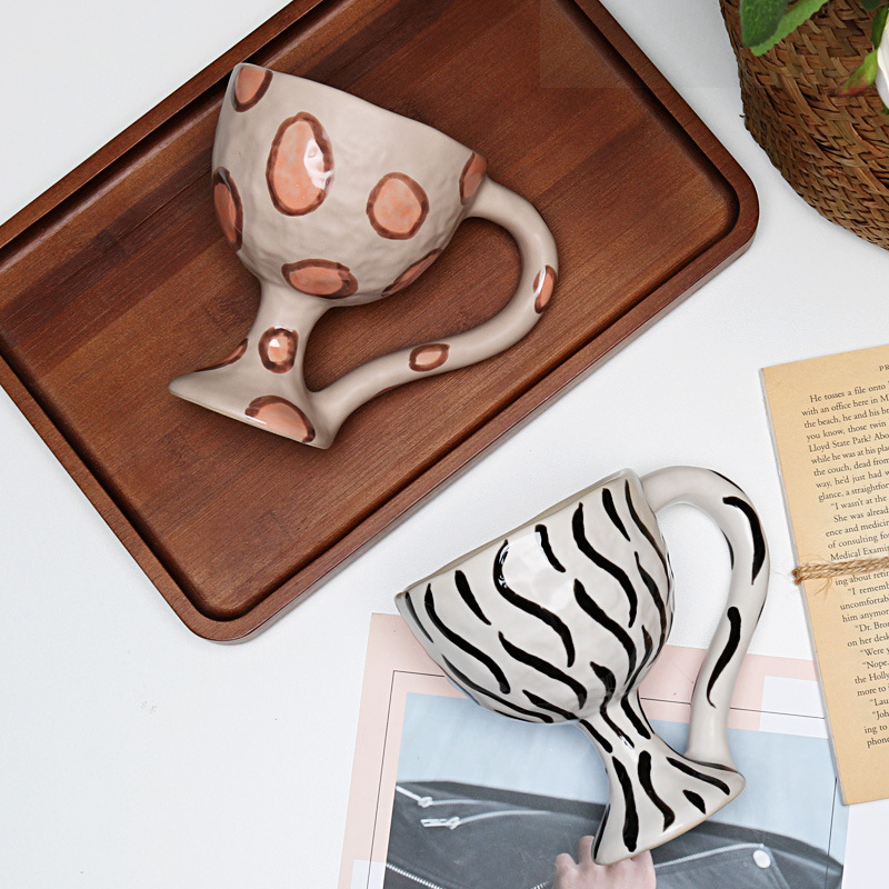 Mano pellizco en forma patrón de cebra cerámica taza café creativo leopardo copa vino champán Copa jugo helado