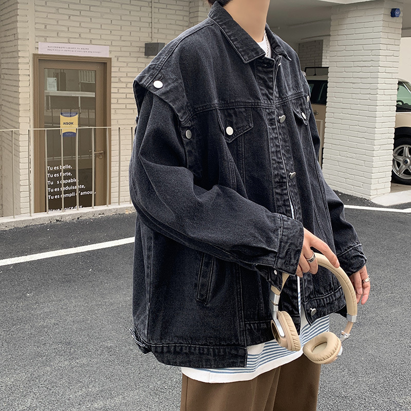 Denim Jacket Men's Spring and Autumn Ins Popular Brand Loose Design Sense Detachable Vest Hong Kong Style Plumpkin Handsome Jacket Top