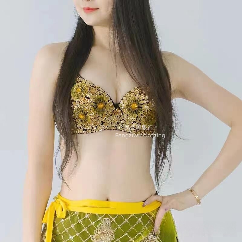 Performance Outfit, Small Formal Dress, Chrysanthemum-Style Top, Handmade Beaded Embroidery, Belly Dance Bra, Dancer Costume
