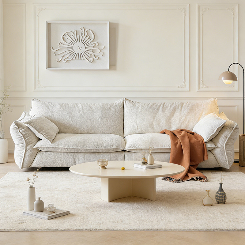 Sofá Grado estilo retrógrado francés crema viento sala de estar tela sofá recto sofá Chenille plumón combinación de sofá
