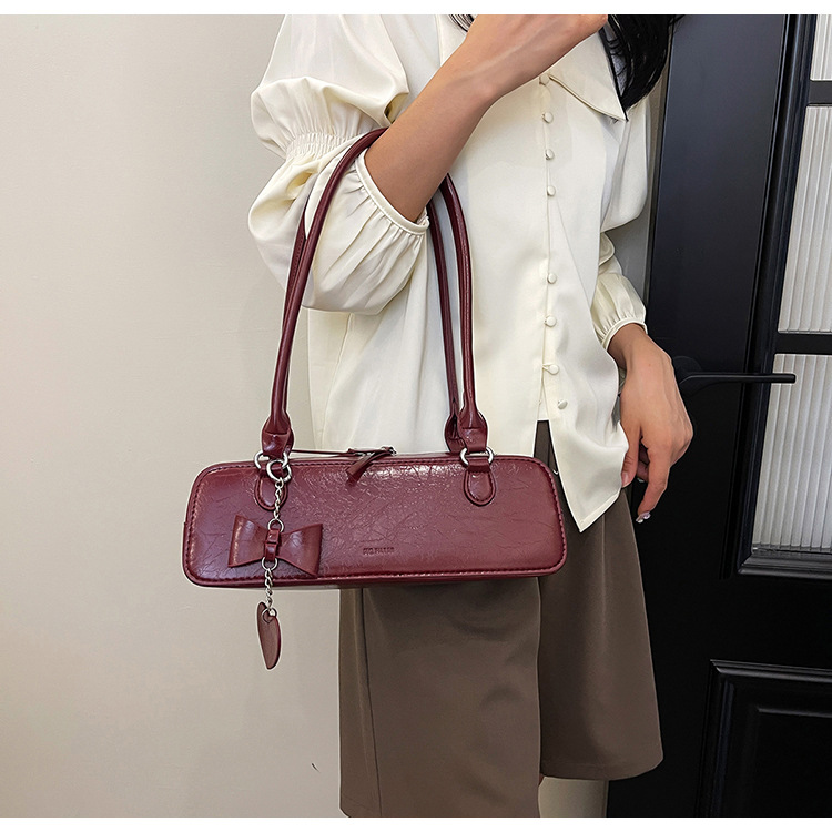 Zipper Closure Type Women's Medium Pu Leather Solid Color Bow Knot Streetwear Square Zipper Underarm Bag