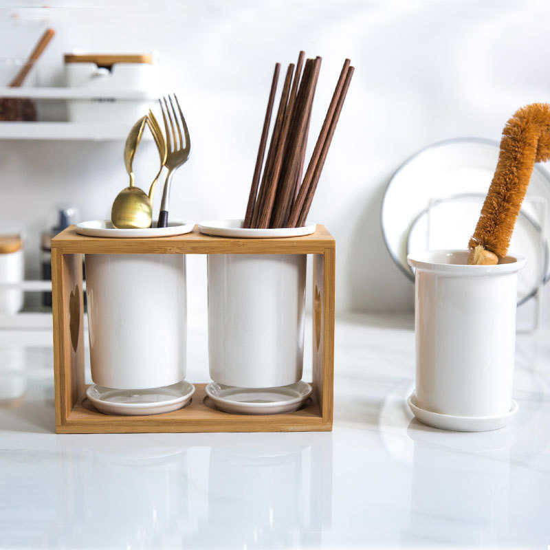 De estilo japonés de cerámica de bambú palillos titular de cocina del hogar palillos cuchara estante de almacenamiento palillos domésticos jaula restaurante comercial