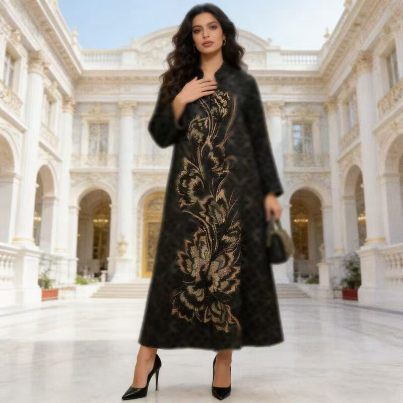 Cross-Border New Style V-Neck Beaded Gown Dress, Elegant and Stylish Women's Long-Sleeve Evening Dress