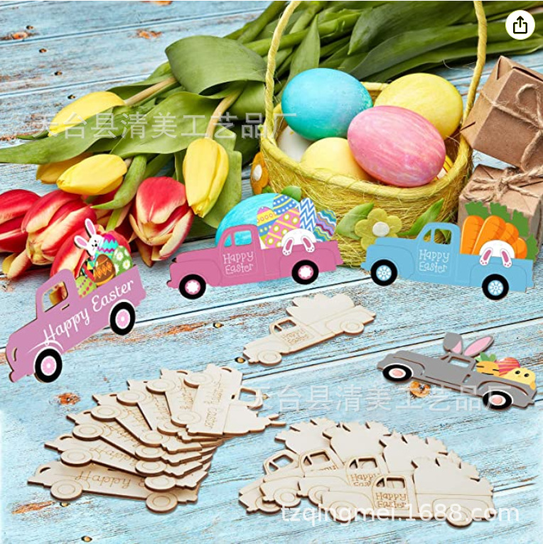 32 piezas de Pascua recorte virutas de madera vacaciones sin color camión de madera recorte puerta percha huevo conejo camión