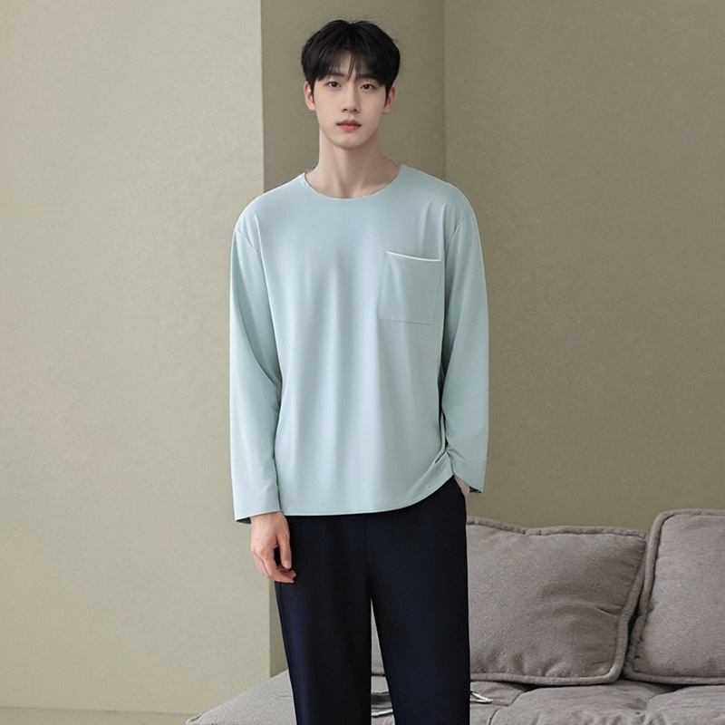 【Bamboo Cotton Sorona】Men's Spring Pajamas Quality Source Men's Long Sleeve Long Pants Smooth Homewear Set