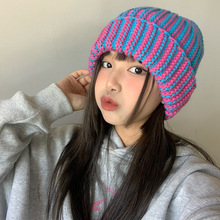 韓國東大門新款條紋毛線帽網紅ins女卷邊針織帽小眾保暖加厚