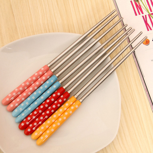 Japanese polka dot stainless steel chopsticks creative cute pink blue red yellow tableware sushi shop restaurant creative gifts