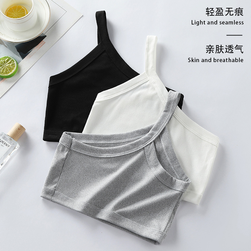 跨境欧美螺纹发育期吊带背心小女孩少女内衣单肩运动镂空上衣女童|undefined