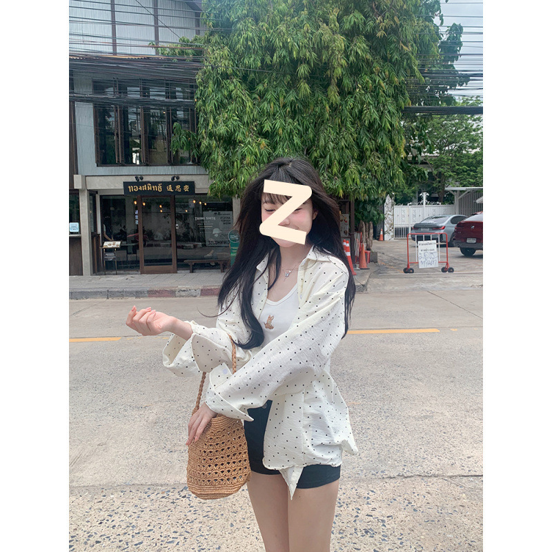 2024 가을 웨이브 도트 긴팔 셔츠 올매치 느슨한 셔츠 여성 디자인 분할 탑