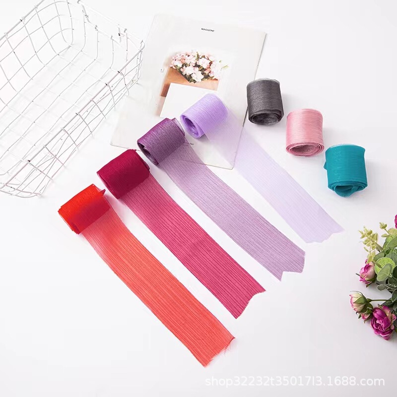 6cm Fold Yarn Wrinkle Yarn Ribbon Hair Accessories Material diy Bow Children's Head Flower Antique Material Bouquet Ribbon