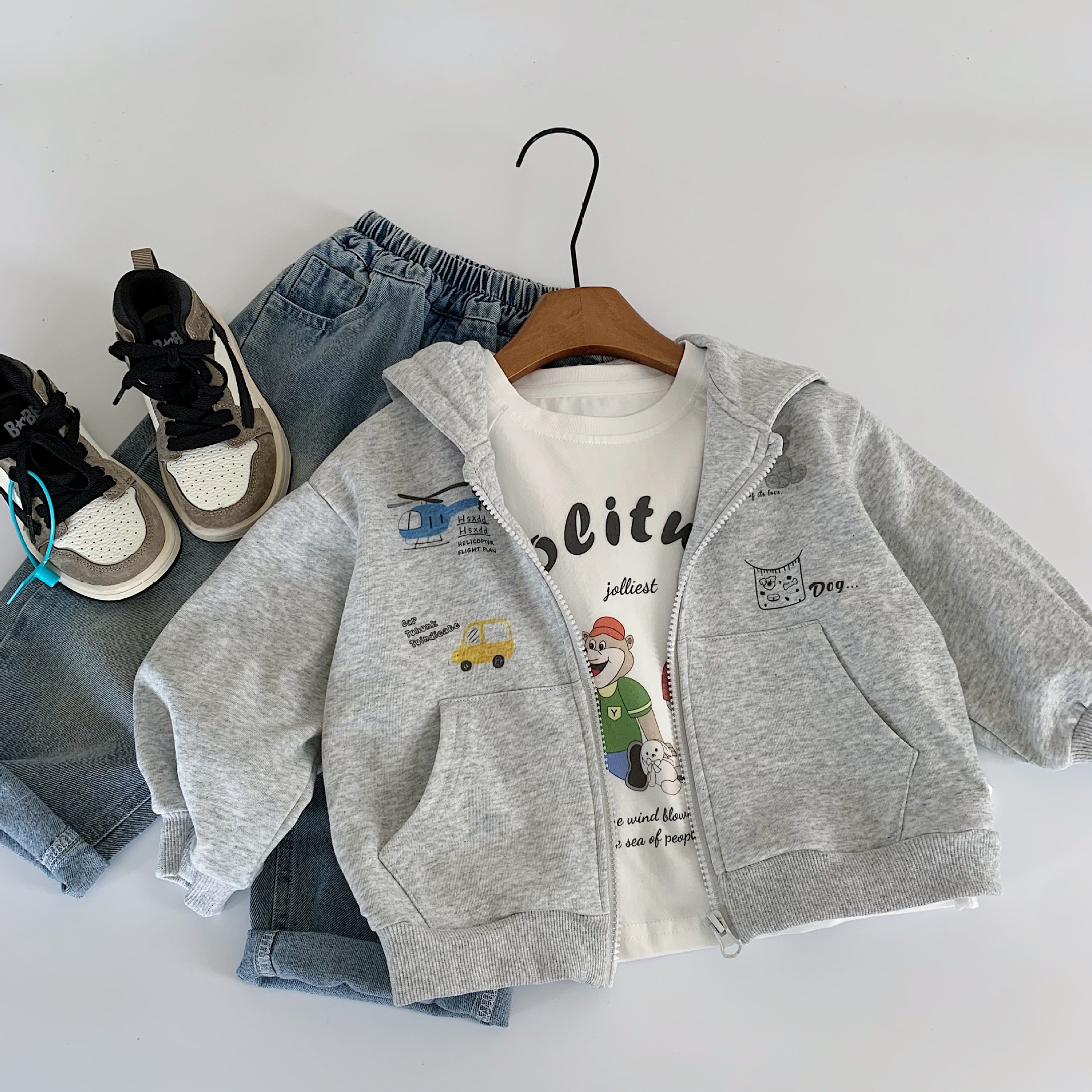 Mai Bao abrigo infantil 2025 otoño nuevo niño cardigán con capuzas de dibujos animados mujeres primavera y otoño ropa al por mayor