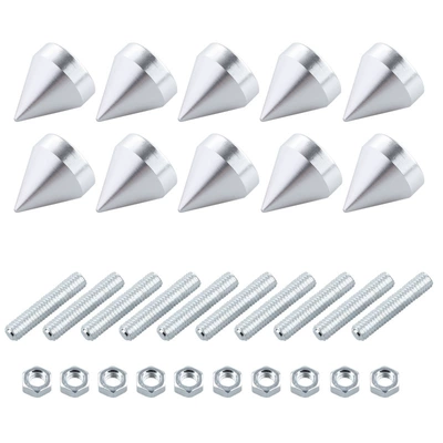 Aluminum Alloy Pointed Nuts, Car – License plate holder/license plate holder - 10-pack-silver