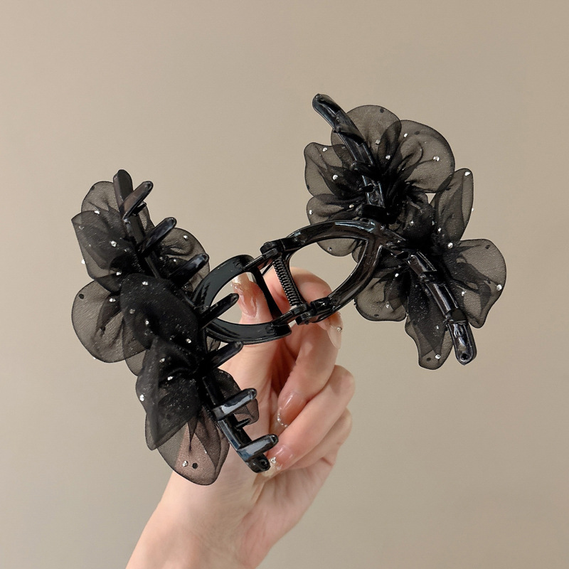 Mesh diamante de flores de sol agarrar clips temperamento de alto nivel cabeza de mujer cabeza de tiburón clips de cabello