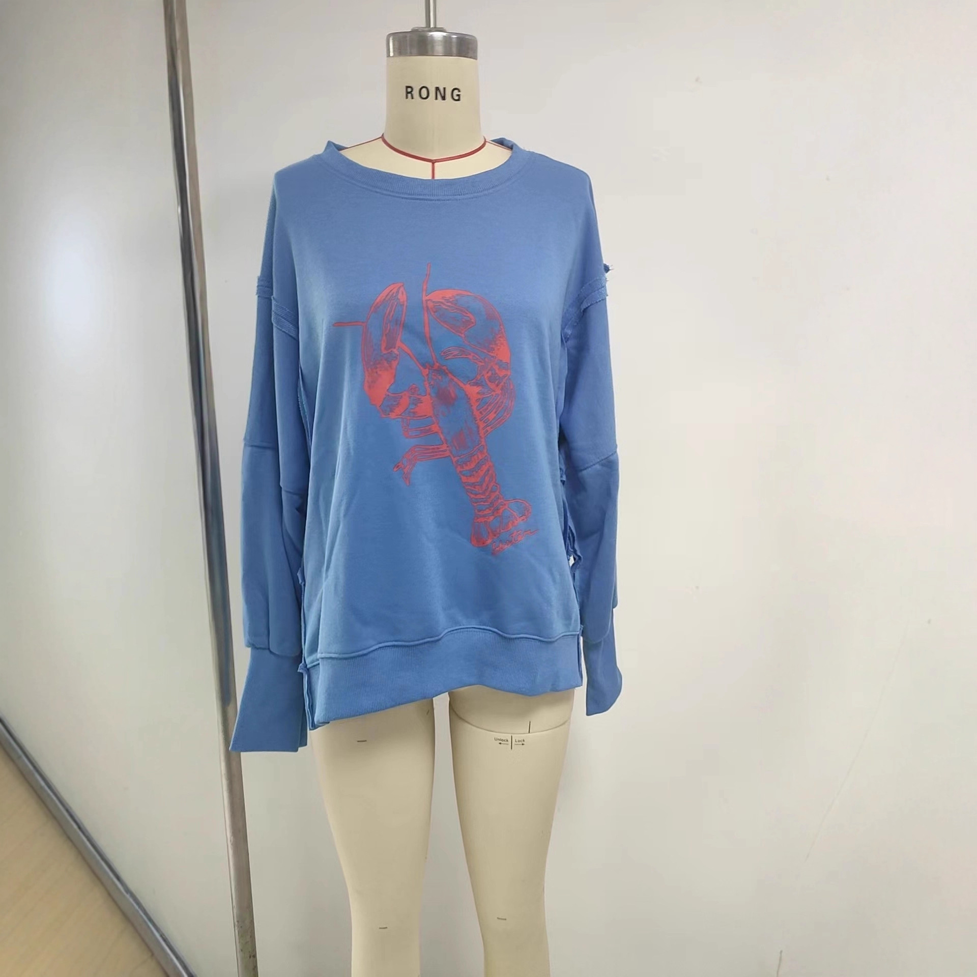 Amazon Eba Printed Personalized Tops Round Neck Long-Sleeved Pattern Women's Loose Street Style Sweatshirt Loose Tops