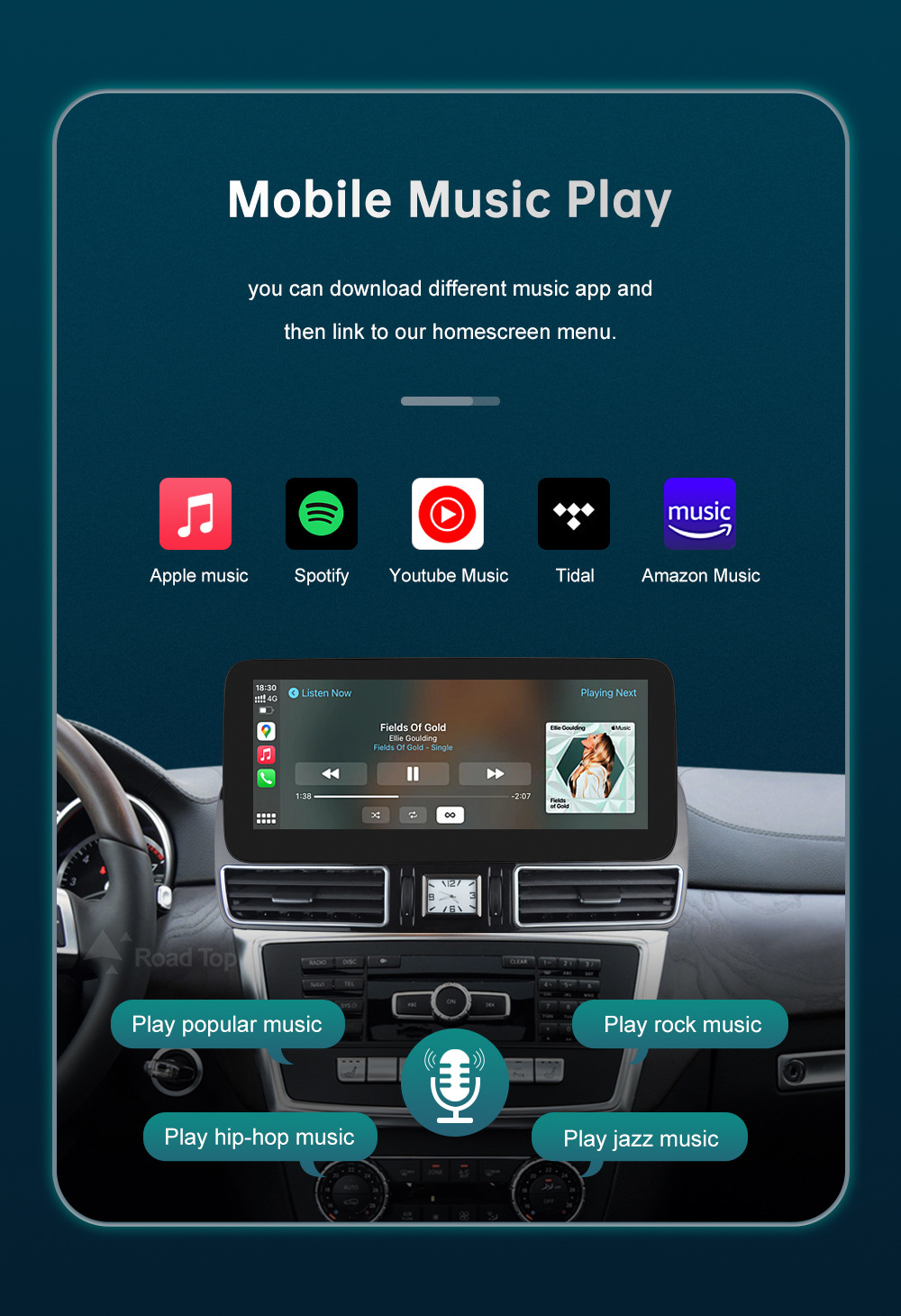 RoadTop Wireless CarPlay Screen For Mercedes Benz ML W166 GL X166 NTG4.5 Display