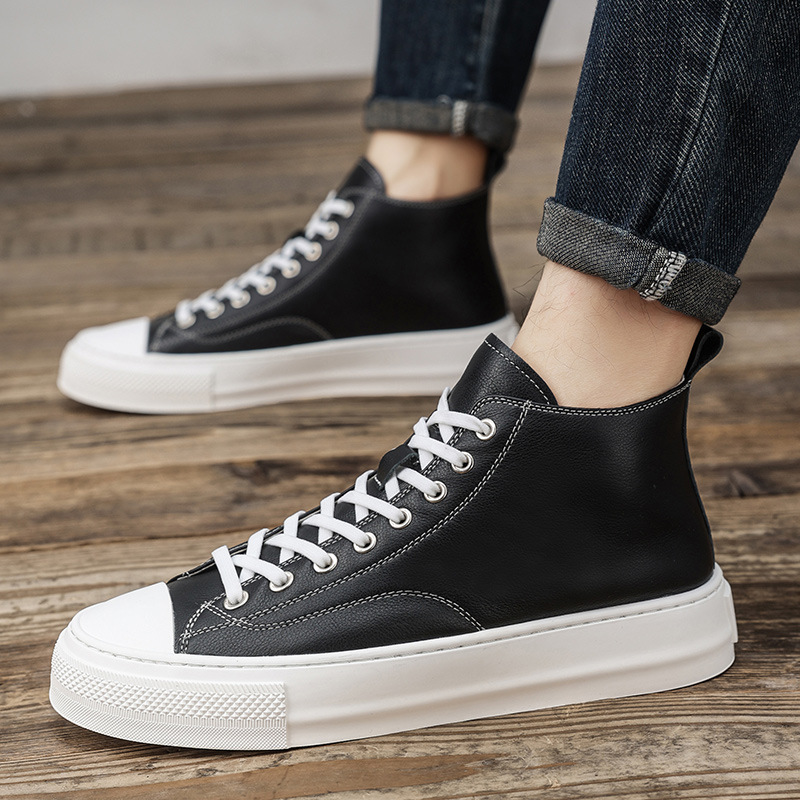 Men's Genuine Leather High Top Board Shoes With Latex Insole_voghion.com