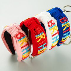 和鳴新款手工縫製米珠IT'S MY BRITHDAY字母打結髮箍生日派對髮飾