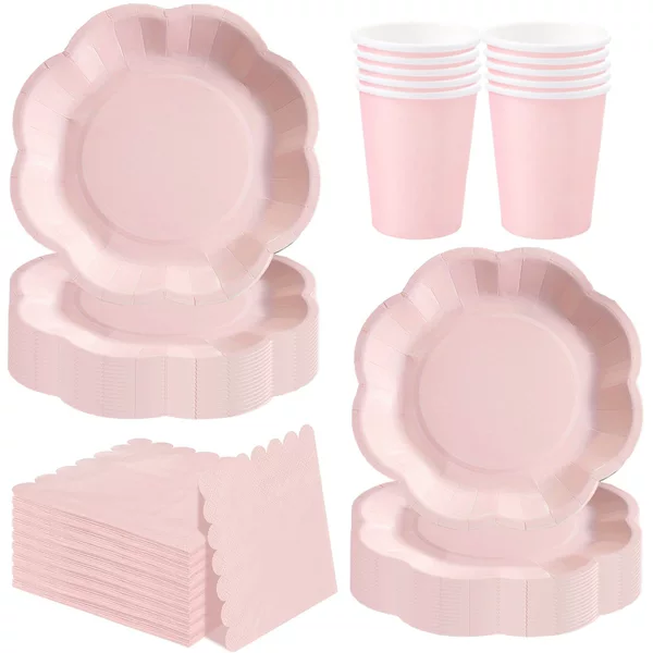 Cross-border macaron-colored wavy edge party tableware disposable paper plates, paper cups, and paper napkin set for birthday decoration