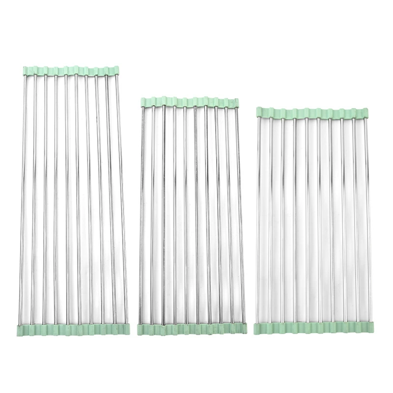 Silicone Foldable Dish Drying Rack with Stainless Steel Rods for Home Kitchen Use - Compact, Durable