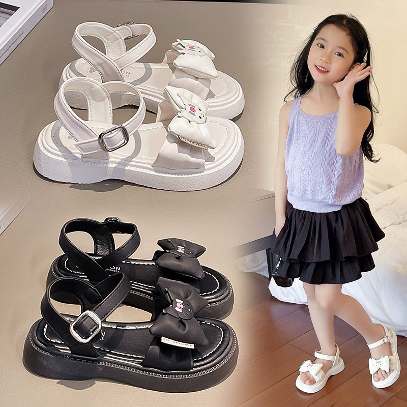 Сладкий милый бант для девочек сандалии с открытыми пальцами липучка среднего и маленького ребенка пляжная обувь летний новый стиль детской обуви оптом