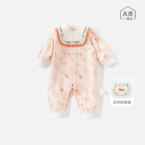 Baby girl sweet princess style jumpsuit autumn and winter pure cotton long-sleeved baby outdoor casual fashionable romper
