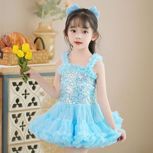 Baby Tutu Dress Summer Children's Dress Baby Strappy Puff Dress Flower Girl Princess Dress Little Girl Net Dress