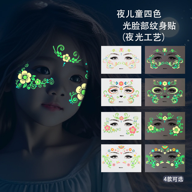 Cross-Border New Model Children's Luminous Tattoo Stickers Flower Face Stickers Environmentally Friendly and Safe Cute Glowing Face Tattoo Stickers Cross-Border New Model Children's Luminous Tattoo Stickers Flower Face Stickers Environmentally Friendly and Safe Cute Glowing Face Tattoo Stickers