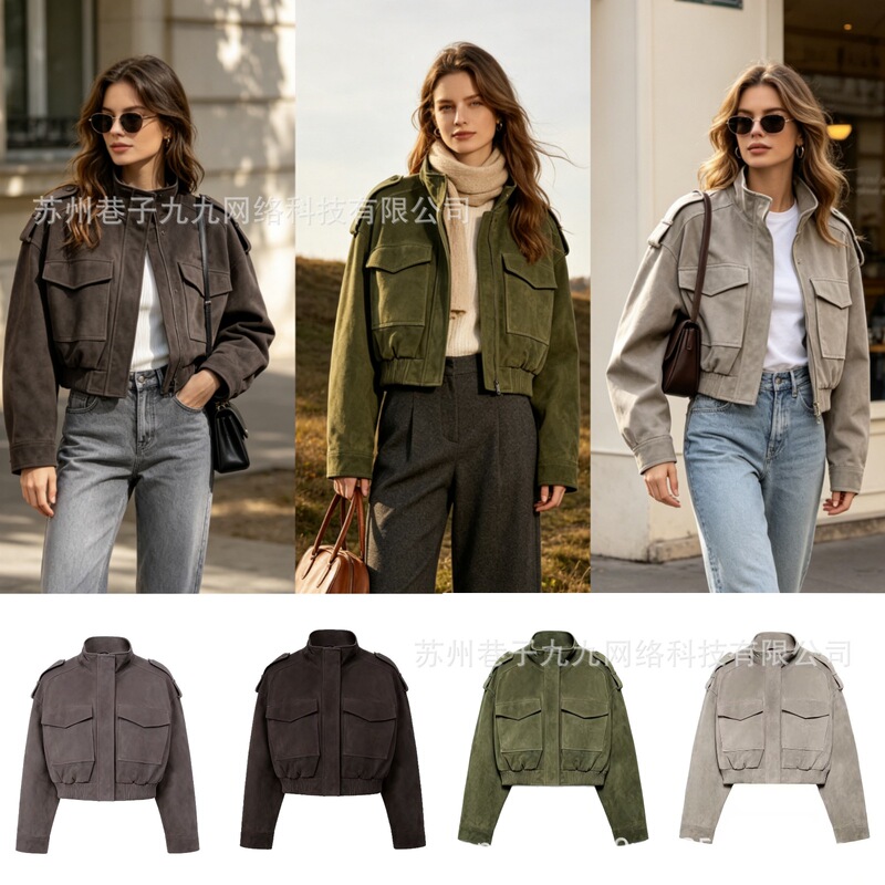 Export order! ZR European and American women's clothing, wholesale for cross-border sales, street fashion, stand-up collar, casual leather short jacket Export order! ZR European and American women's clothing, wholesale for cross-border sales, street fashion, stand-up collar, casual leather short jacket