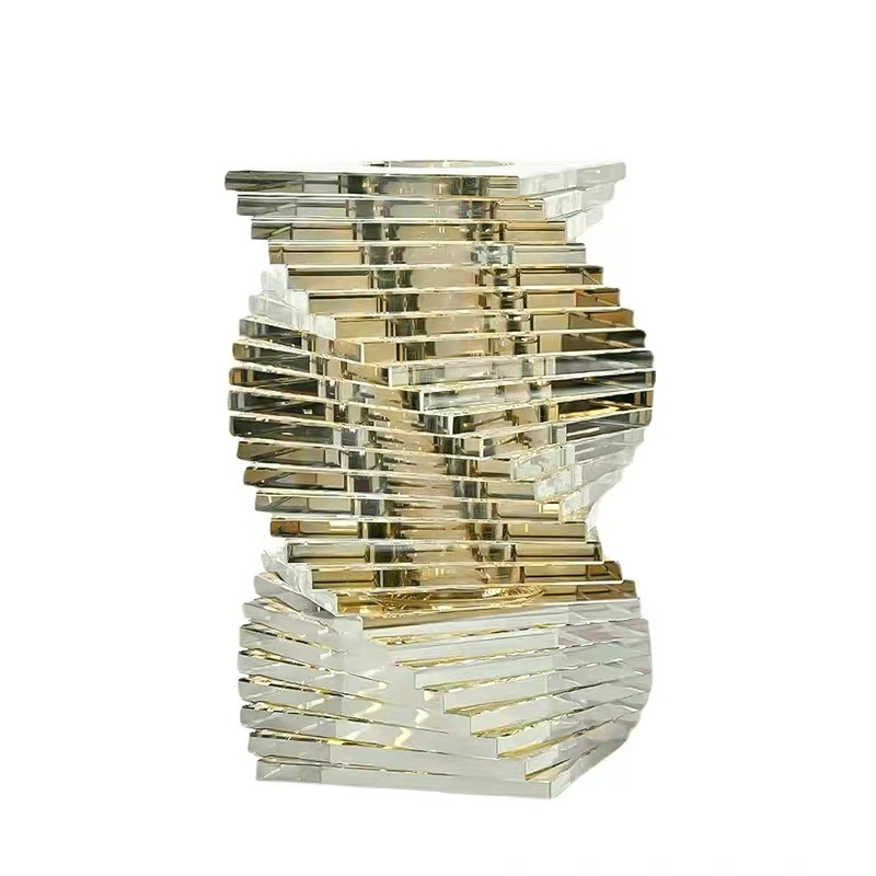 北欧水晶花瓶摆件装饰水晶工艺品客厅茶几插花旋转式几何摆件批发