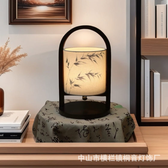 New Chinese Style Simple Creative Table Lamp Bedroom Bedside Table Lamp Charging Medieval Zen Living Room Tea Room Study Atmosphere Lamp