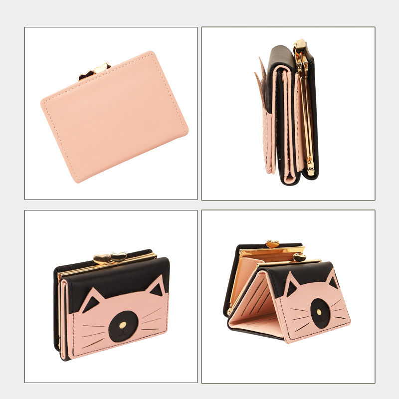 Nuevo bolso de tarjeta de estilo coreano japonés 30% de descuento para mujer billetera de estudiante bolso de clip corto monedero de gato multifuncional