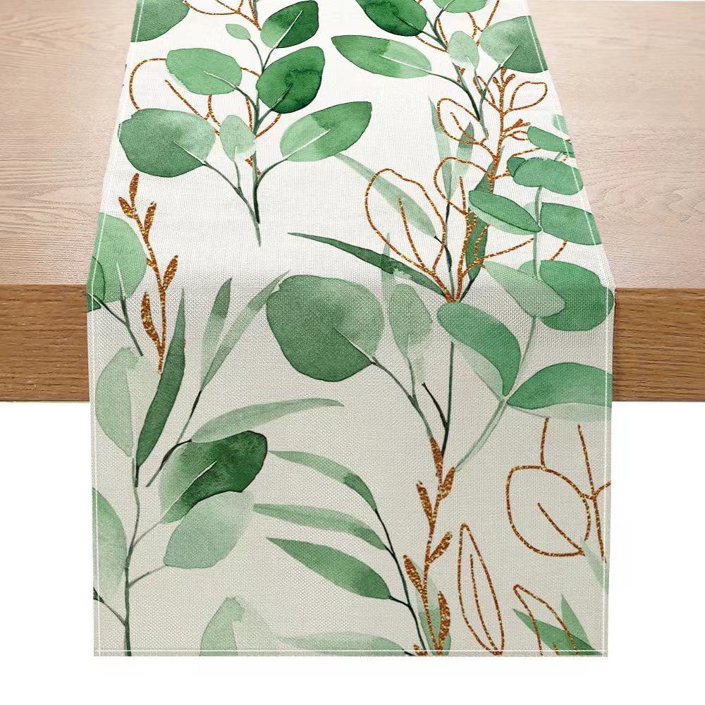 Nórdico verde planta serie impresa corredor de mesa Lino hogar decoración mesa de café tela decorativa Amazon image 12