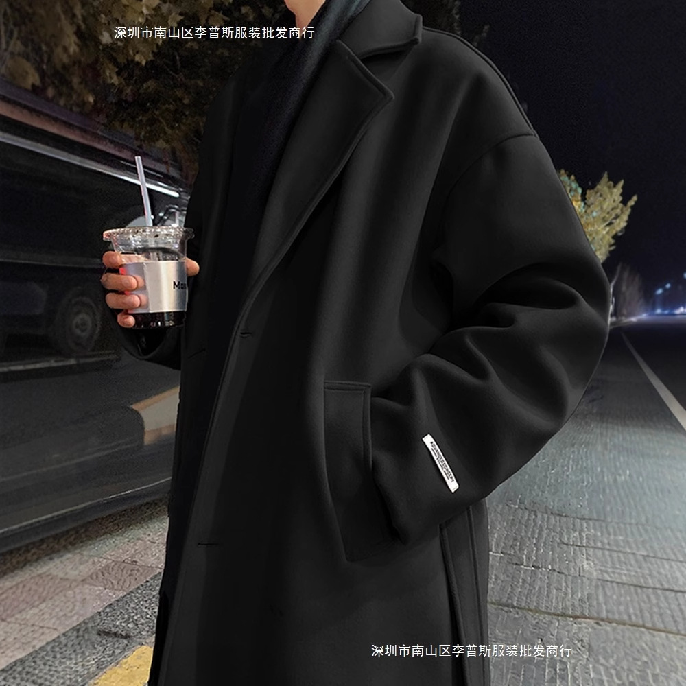 셸비 중간 길이의 모직 코트 소년 겨울 영국 스타일 더피 핸섬 모직 코트 무릎 느낌 트렌치 코트