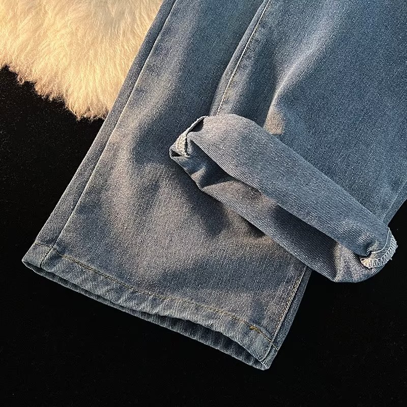 Pantalones jeans masculinos primavera y verano estilo de Hong Kong chic pantalones casuales rectos sueltos marca de moda de alta calle pantalones de piernas anchas