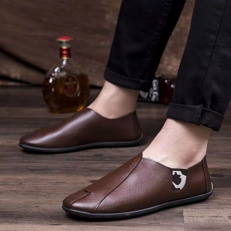 (2개) 남성 비즈니스 캐주얼 가죽 신발 패션 콩 신발 소프트 단독 슬립 온 신발 야외 운전 드라이버 신발 남성 신발