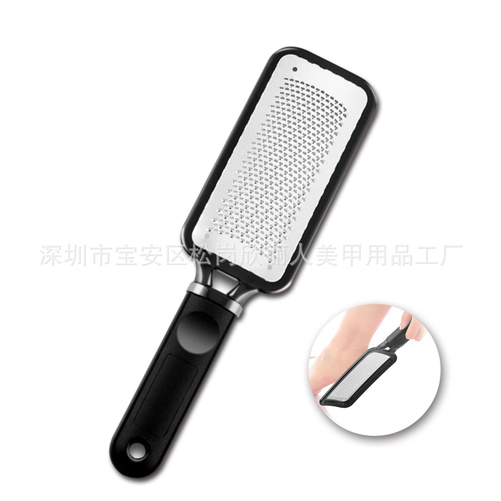 Venta caliente herramientas de uñas pie frotar puede ser reciclado Pie de acero inoxidable frotar Paquete de tablero borde raspado antideslizante pie frotar en stock