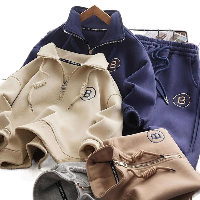 WZXSK 소년 기모 따뜻한 어린이 가을 겨울 자수 어린이 운동복 가을 세트 아동복