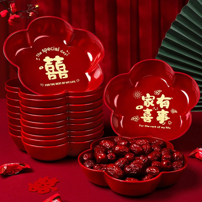 Moving to a New Home, Fruit Plate, Wine Red, Moving and Wedding Decoration, Dried Fruit Plate, Snack Plate, Red Wedding Candy Plate Decoration Set